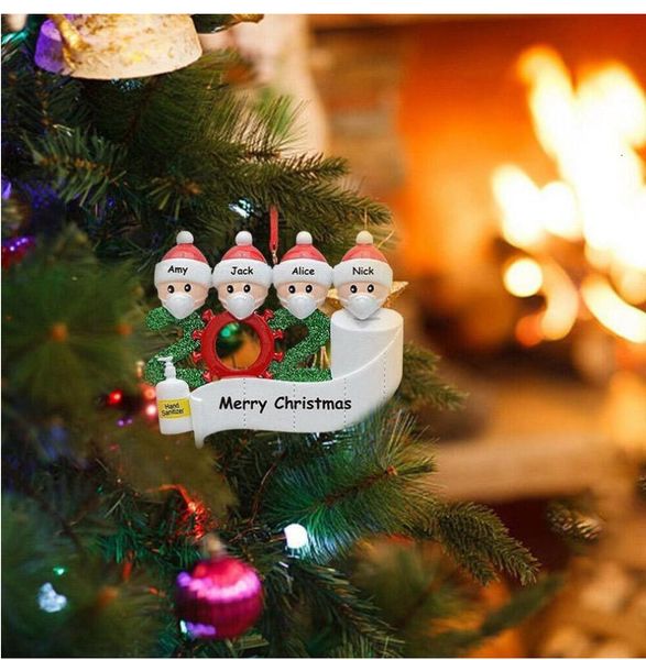 

35cm santa claus christmas tree quarantine decorations customized gifts survivor family 2-7 ornament snowman pendant with face mask dhl