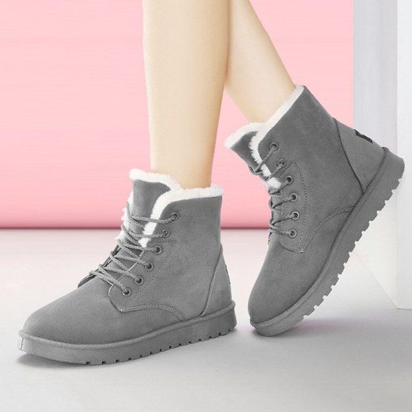 

plus size 43 women boots snow boots female winter women shoes suede warm fur ankle for winter shoes lace up footwear, Black