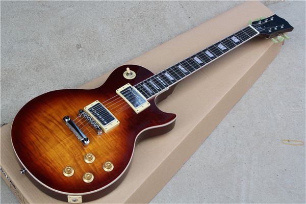 

factory custom tobacco sunburst electric guitar with white pearl fret inlay,white binding,rosewood fretboard,offer customized