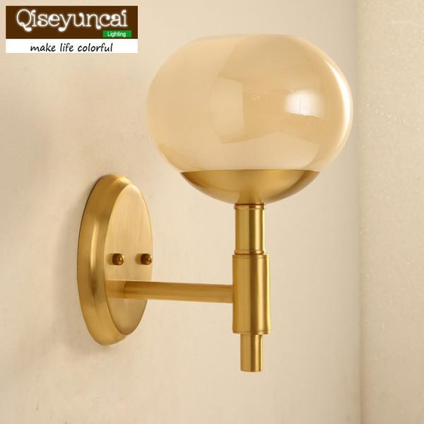 

qiseyuncai 2020 creative copper wall lamp living room decoration lamps american minimalist bedroom bedside lamp aisle lighting1