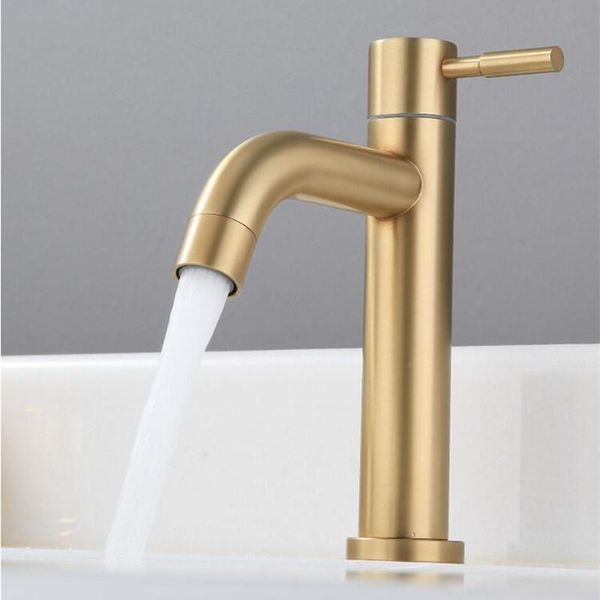 

brush gold bathroom basin faucet single cold single lever basin faucet sink tap mixer water tap decked 304 sus