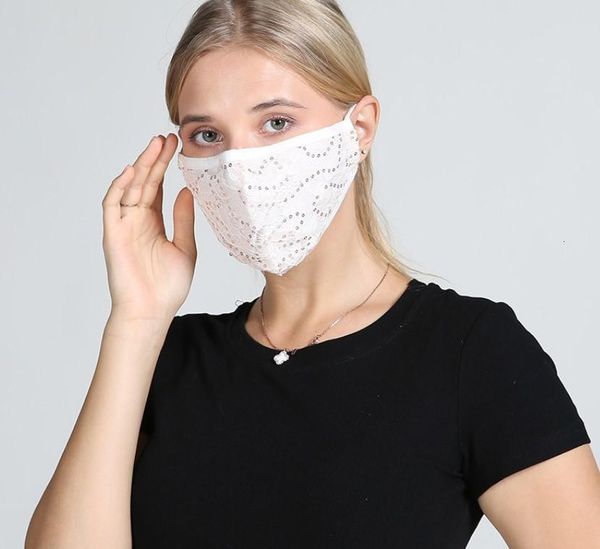

sequin cover anti washable masks lace women design cotton adjustable mouth 3 dust face earloope breathable black white reusable layers hhnw