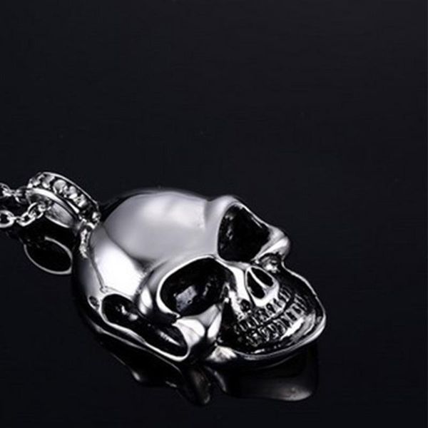 

skull necklace mens stainless steel retro terror pendants hip hop chain necklaces gothic jewelry on the neck male accessories, Silver