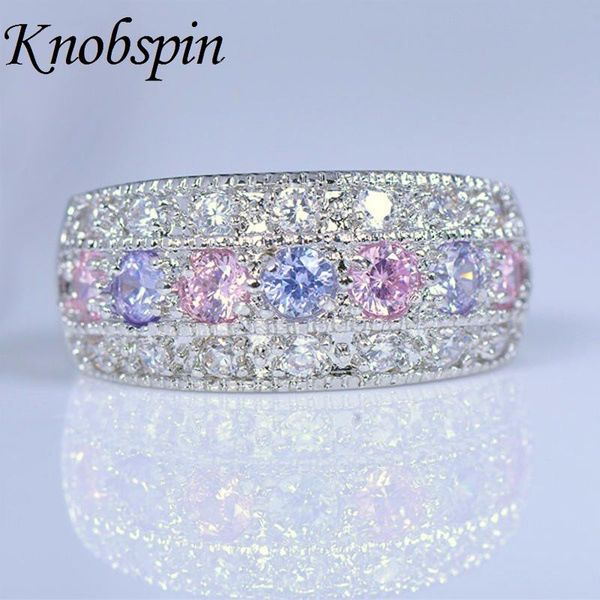 

wedding rings women pink purple ring bohemian cubic zirconia filled jewelry romantic engagement promise for couple, Slivery;golden