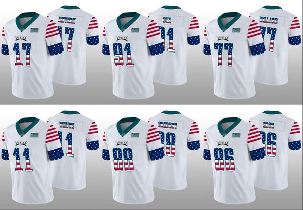 

philadelphia eagles men #11 carson wentz 86 zach ertz 91 fletcher cox women youth nfl white independence day jersey, Black;red