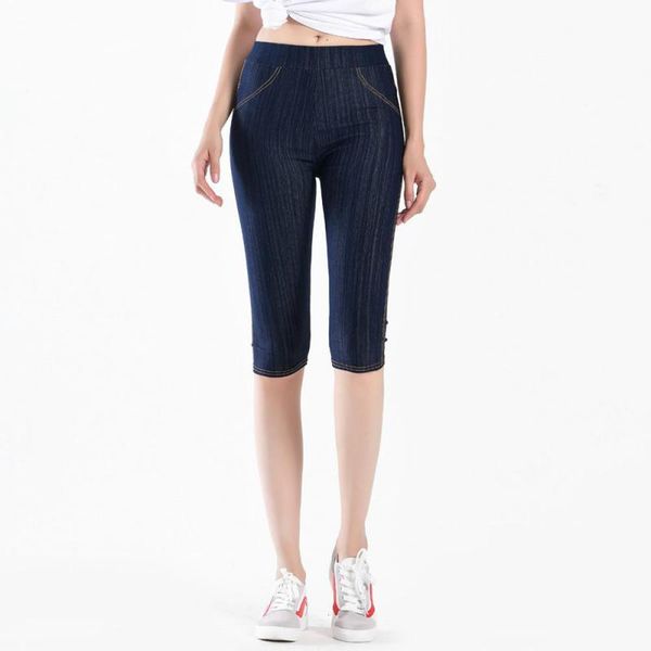 

women's leggings imitation cowboy high elasticity womens crop 3/4 length clothes cropped lace summer cotton quality pants, Black