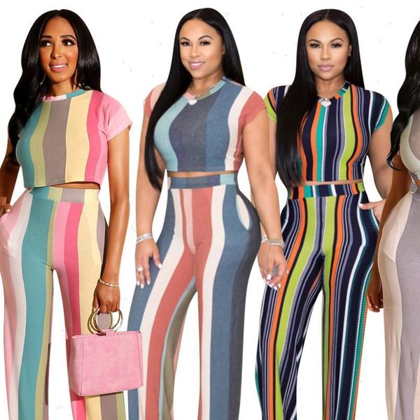 

women two piece set summer crop wide leg striped patchwork pants 2 piece set womens two pieces sets suits, Gray