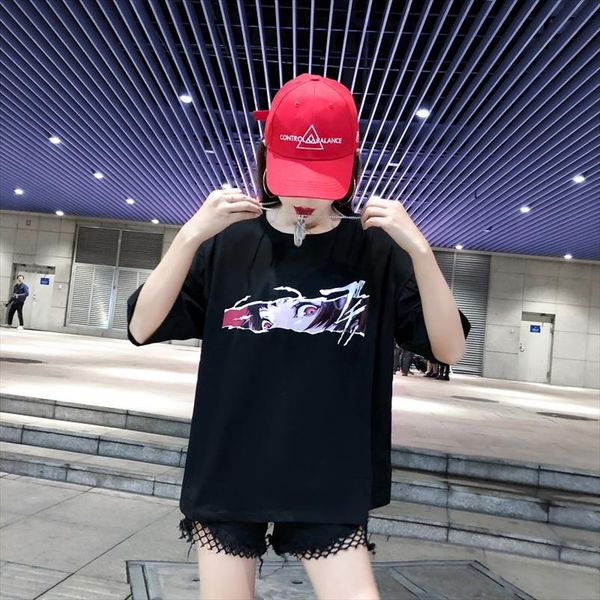

summer women harajuku gothic print t shirts short sleeve loose casual o neck tshirt female korean black hip hop streetwear, White