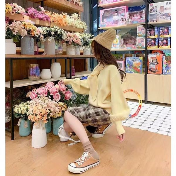 

продолжительная осень зима 2019 и сплошной цвет pulloversweater пуловер пуловер студент j22of вязаный свитер женский лук галстук новый рукав, White;black
