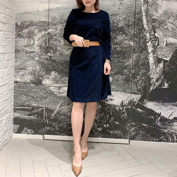 

осень и зима женщины вельвет платье 2020 новый o-образным вырезом с длинными рукавами -линии дама элегантная гольфы платья с карманами, Black;gray