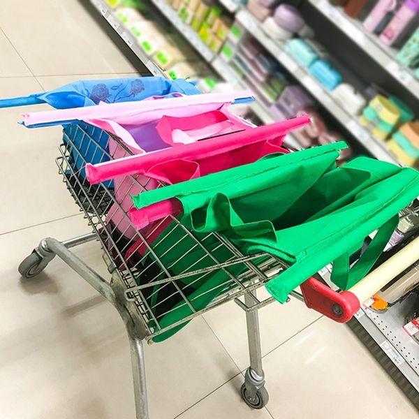 

supermarket cart trolley shopping bags foldable reusable grocery grab eco supermarket bag foldable tote handbags 2019 4pcs / set t200110