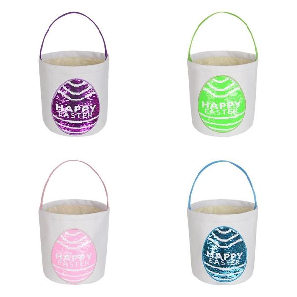 

happy easter basket sequin rabbit baskets canvas easter tote gift carry eggs candy bag plush round bottom storage handbags fy7481