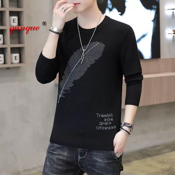 

qunque 2020 autumn new leisure classic embroidery thick sweater pullover men's winter fashion warm sweater model m548, White;black