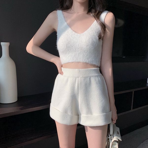 

2021 new cardigan suit knitted fabrics women's clothes two white t-shirt 3 joint parts no4m, Gray