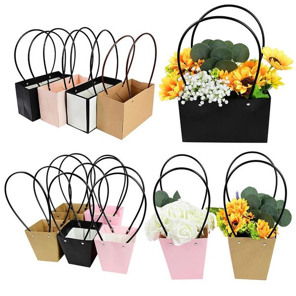 

portable flower box waterproof paper handbag gift packaging bag florist handy flower bags wedding party favor rose storage boxes