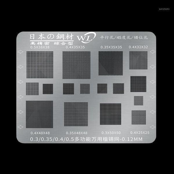 

universal multi function planting tin mesh bga reballing stencil template 0.3/0.35/0.4/0.5 square hole ic chip bga repair tool1