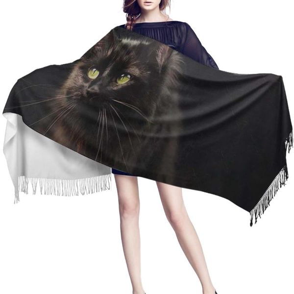 

scarves black cat with green eyes women cashmere beach scarf spring summer thin shawls and wrap female foulard hijab stoles, Blue;gray