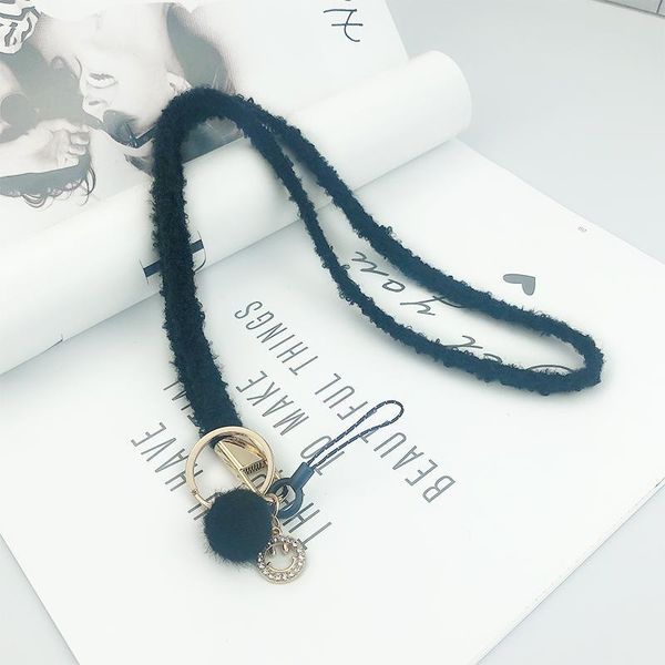 

new furry lanyard strap for keychain id badge holder choker bling smiley little hairy ball neck rope mobile phone accessories h jllowj