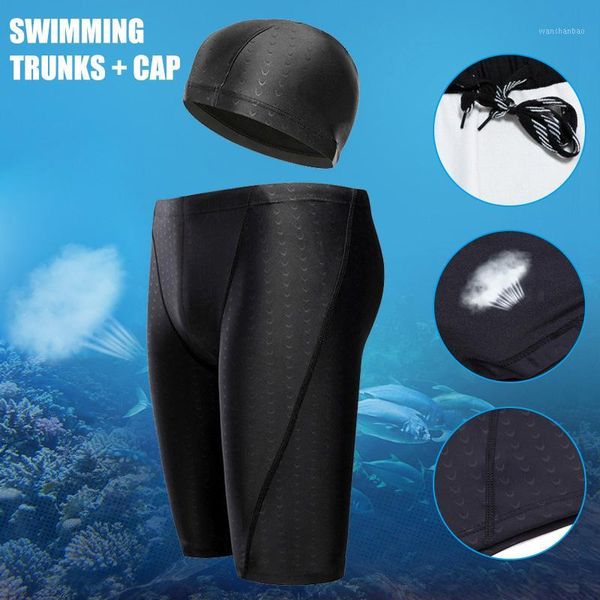 

men swimwear swimming trunks quick-drying swim shorts beach breathable with cap aic881, White;black
