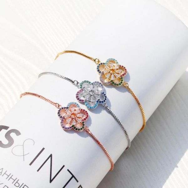 

new 2020 gentle ladies fashion bracelet gold color silver color copper chain copper inlaid zircon decoration adjustable bracelet, Black