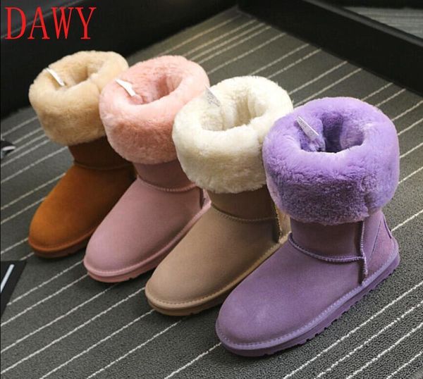 

2020 australia genuine cow leather fur snow boots women boots winter flat for women warm eu35-44, Black