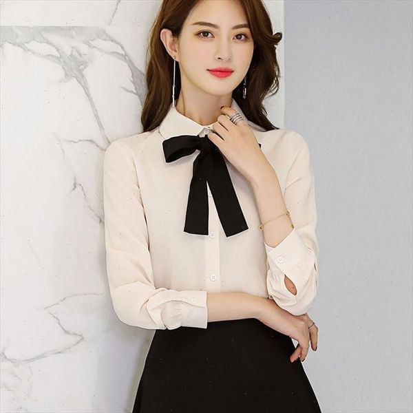 

autumn 2021 women casual white blouse korean long sleeve slim bow women clothes streetwear shirt office women summer