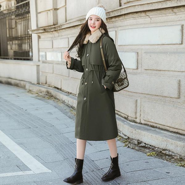 

women's fur & faux 2021 winter women fashion zipper coat ladies loose plus size elegant jacket femela casual outwear, Black