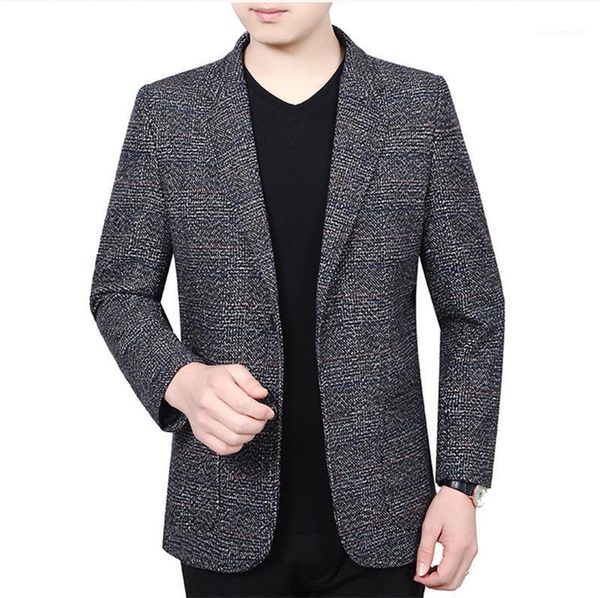 

panelled lapel neck slim jackets spring autumn plaid mens blazers fashion designer outerwear with single button male, White;black