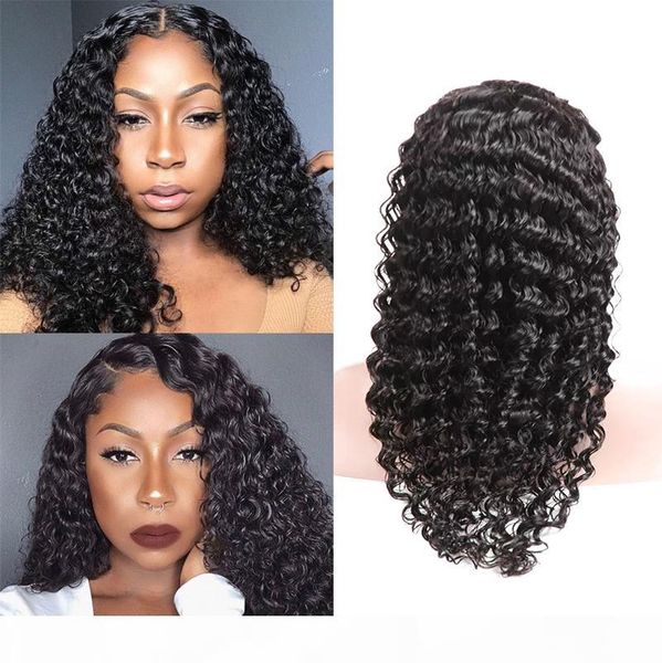 

360 full lace human hair wig with baby hair deep wave natural color 150% density bleached knots natural hairline full lace wig, Black;brown