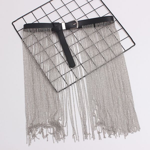 

sondr women belt tassel chain fashion belts all match pu leather chain belt ladies metal tassel waistband women leather, Black;brown