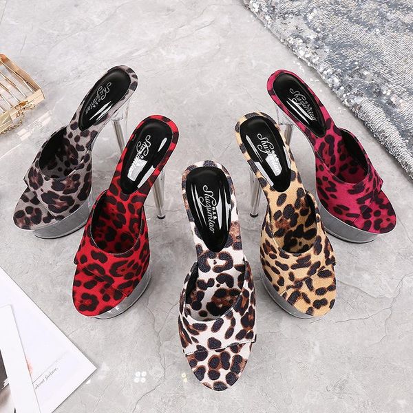 

dress shoes platform slippers women summer leopard female roman peep toe 15cm high heels sandals tws058, Black