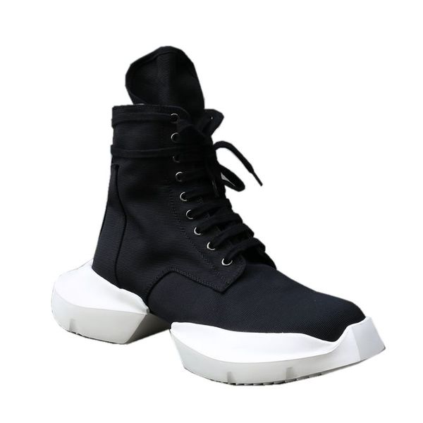 

2022ss catwalk exclusive handmade satin high boots lace up trainer sneakers rock platform thick sole increasing boot, Black