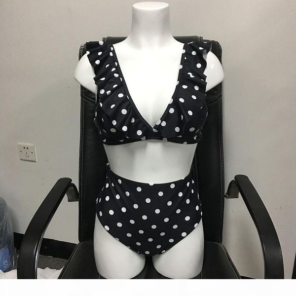 

high waist bikini women swimwear push up swimsuit ruffle bathing suit polka dot biquinis summer beach wear female, White;black