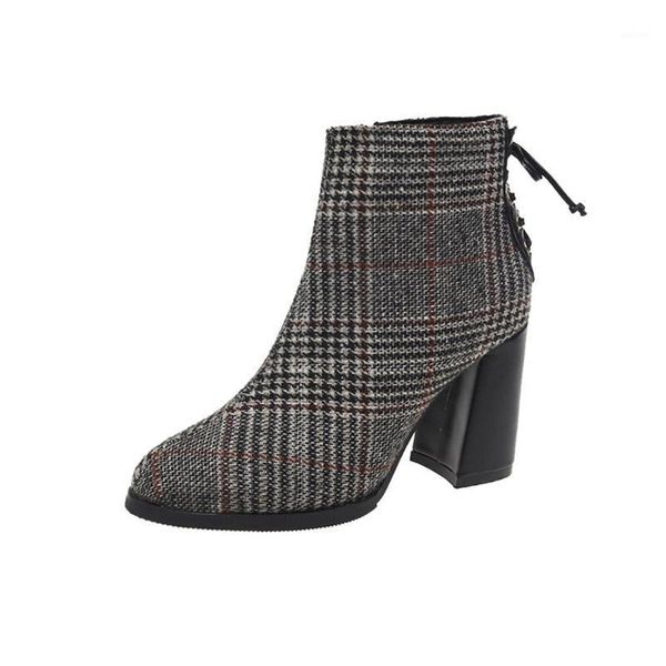 

women winter plus size high heel boots retro rome zipper behind cross tied boot pointed toe elegant ankle shoes zapatos de mujer1, Black