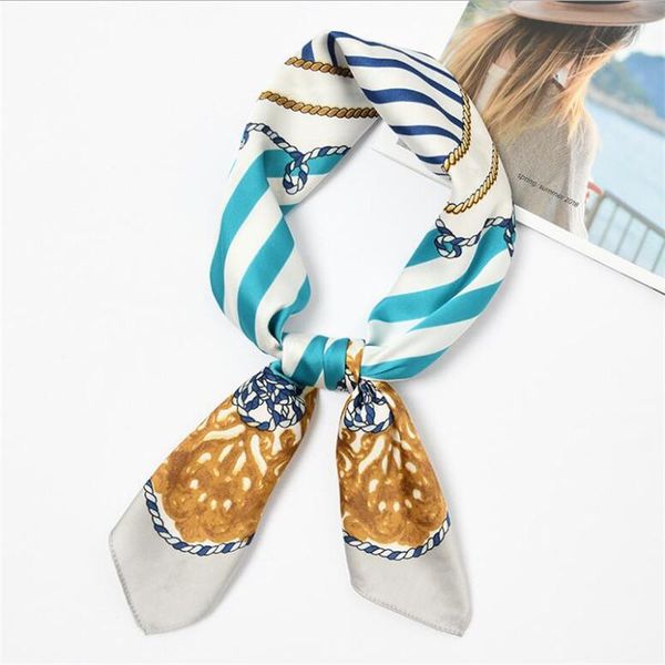 

scarves 70x70cm women striped polyester silk scarf patchwork satin small square wraps shawls headband ties for girls wedding, Blue;gray