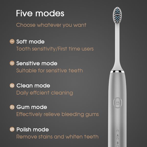 Oral Irrigators IPX7 Washable With Replacement 8 Brush Heads 5 Modes Gum Care Smart Timer Sonic Electric Toothbrush For Adults USB Charge