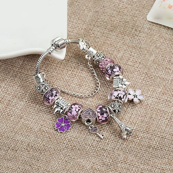 

браслет новый charm башня подвеска для pandora платина diy бисера lady элегантный браслет с оригинальной коробке подарка праздника, Golden;silver