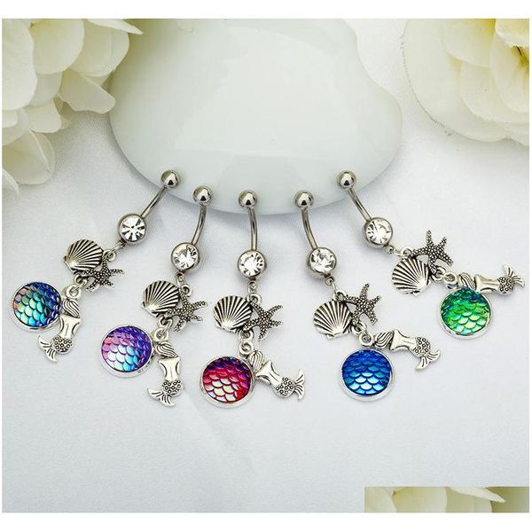 

fashion mermaid scale belly navel button rings fish scale pendant body piercing jewelry for women lady 9sgvu, Silver