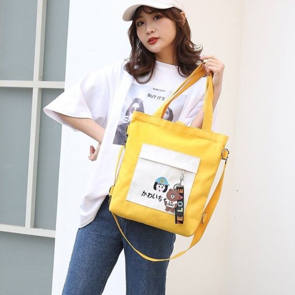 

2020 new cute cartoon female shoulder bag large capacity women's canvas tote bag simple reusable crossbody shopping bags
