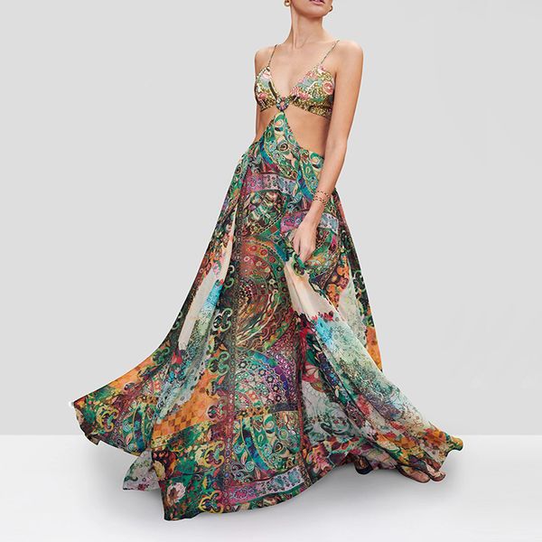 

plus size 2xl long sleeve selling polyester floral printed party dress v-shape neck fashion ladies floor length dress, Black;gray