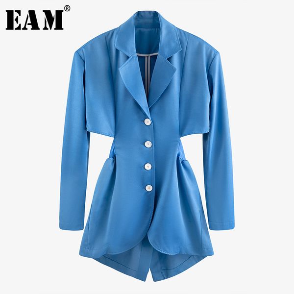 

[eam] women blue backless big size blazer new lapel long sleeve loose fit jacket fashion tide spring autumn 2020 lj201021, White;black