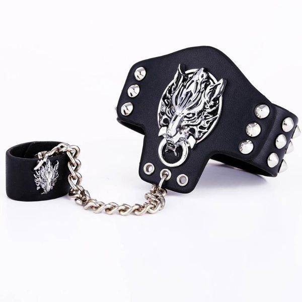 

anime wolf symbol leather bracelet wristband for men fashion accessories gifts, Golden;silver