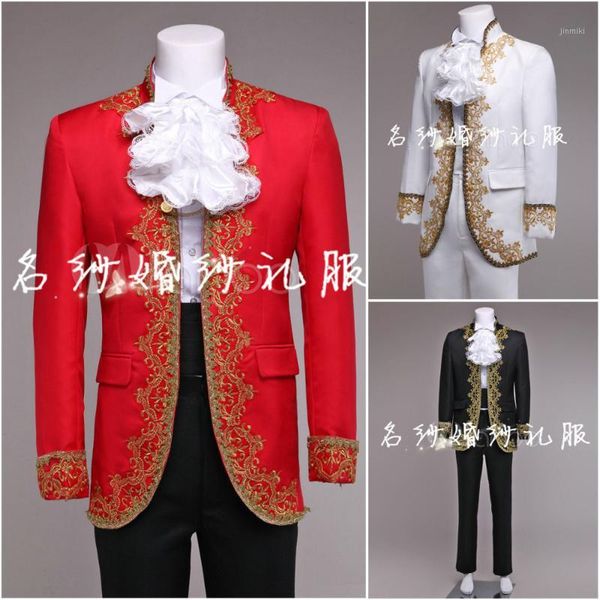 

men's suits & blazers wholesale- (jakcet+pant) suit set prom over the national male costume stage blazer wedding dress trousers party f, White;black