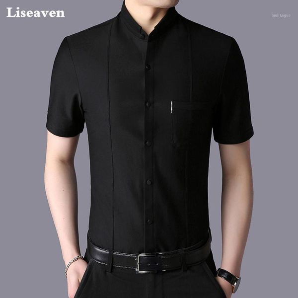 

liseaven men's shirt 2020 new men short sleeve casual shirt fashion male summer style solid color mens clothing1, White;black