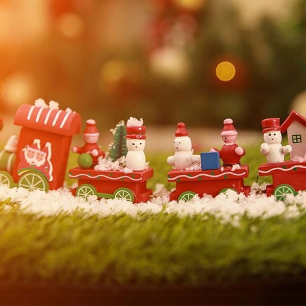 

newmini decoration santa claus gifts wooden christmas toy train