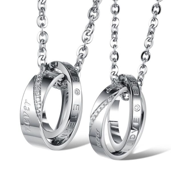 

pendant necklaces fashion lovers jewelry couple necklace stainless steel & pendants women men accessories valentine's gift colar collie, Silver