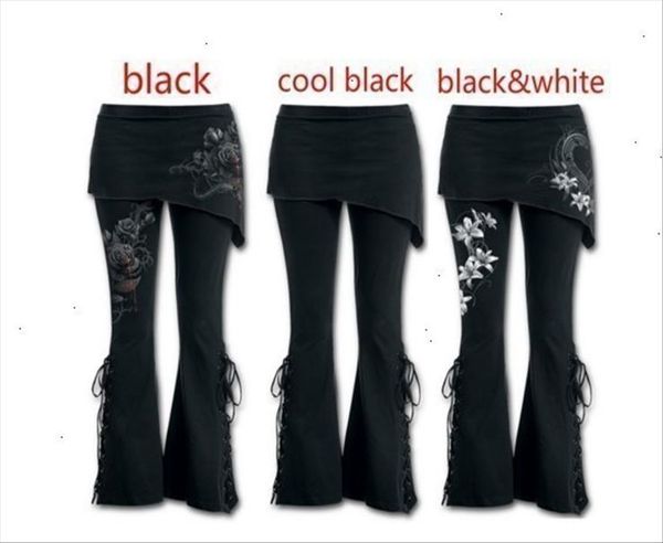 

women brand plus size 5xl trousers fashion flower printed bandage stretch large 4 5 flare pants cotton blends pants black, Black;white