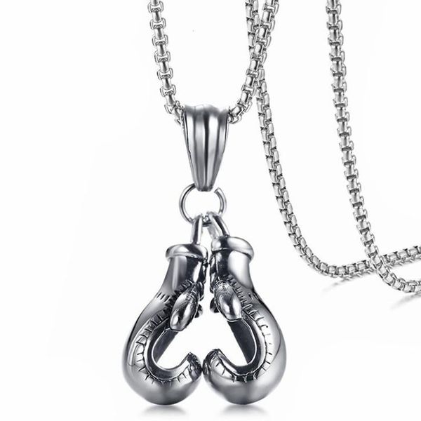 

fashion sporty boxing gloves pendant for men necklace 3 colors stainless steel 24" chain male punk rocky jewelry, Silver