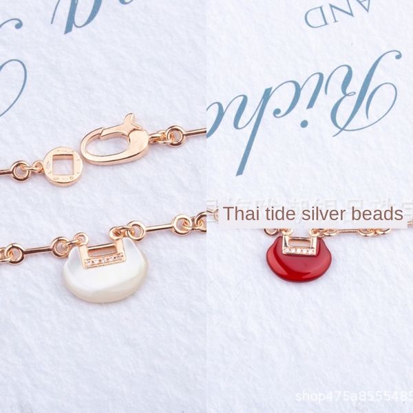 

new s925 pure silver ruyi white fritillariared chalcedonytwo color temperamentwomen's hand ornaments bracelet braceletbracelet bracelet, Golden;silver