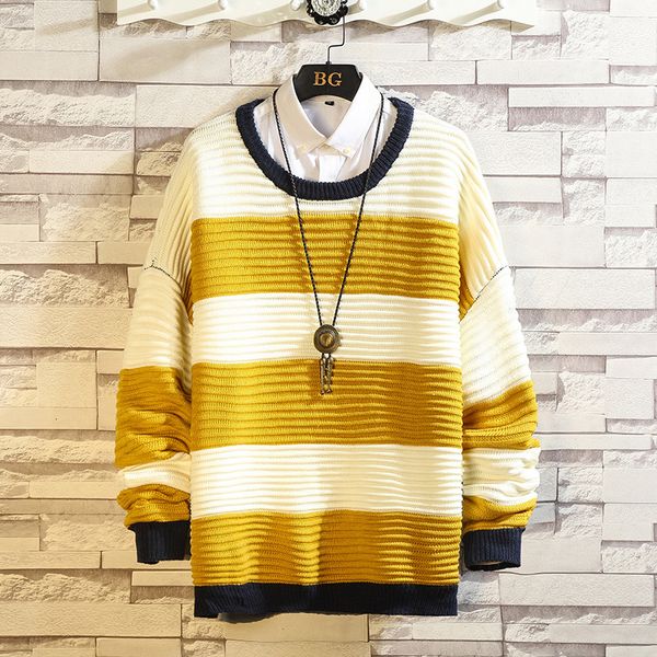 

2021 new sweaters men's striped blue grey long sleeves autumn winter pullover knitted o-neck plus oversize 5xl wthi, White;black